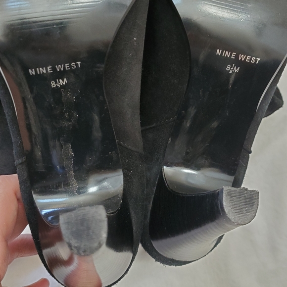 Nine West Black Suede Leather Slouch Heeled Boots - Picture 6 of 8